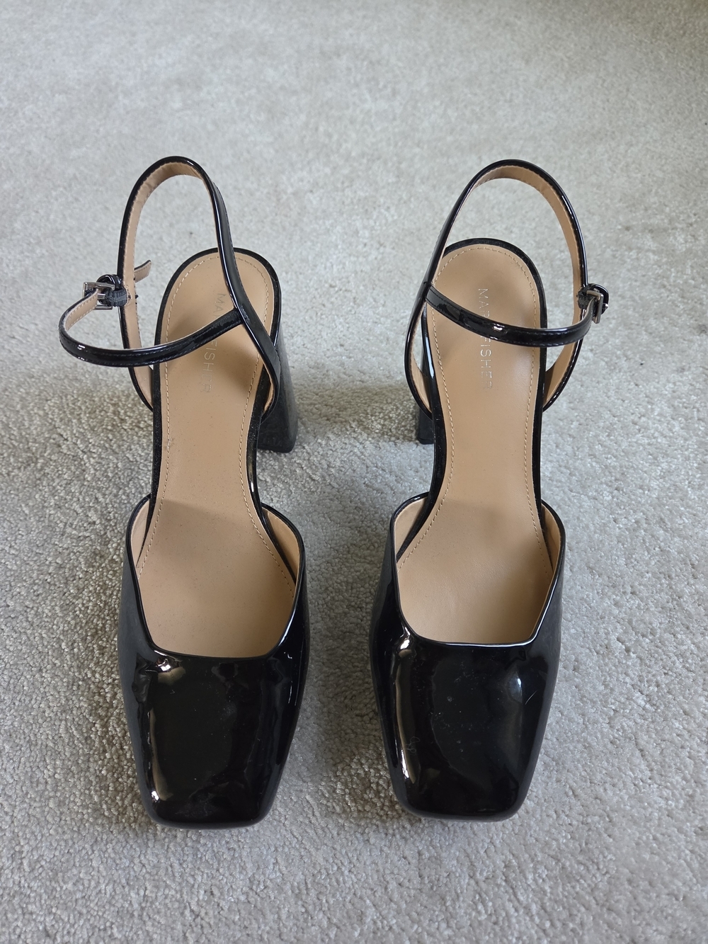 Marc Fisher Black Patent Square-Toe Slingback Heels Size 10